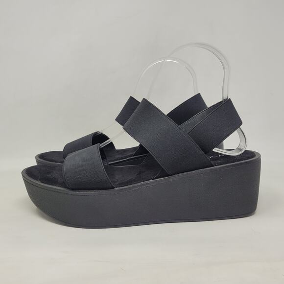 J/Slides Sandals 10 Black Wedge Platform Slingback Slides Chunky Strappy 90s NEW - Picture 6 of 12